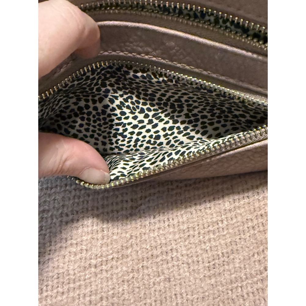 Mauve Taupe Pebbled Faux Leather Crossbody Bag with Leopard Lining - Picture 10 of 12